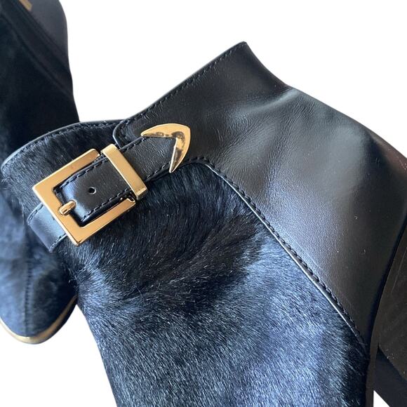 Calf Hair Stacked Heel Booties Black Leather Womens Sz 7 - Picture 4 of 10